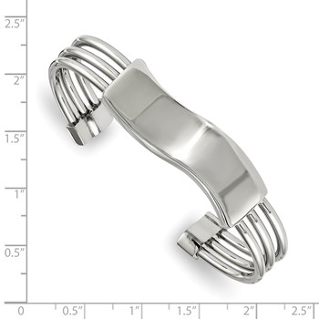 Stainless Steel Polished Waved ID Cuff Bangle — alternate view