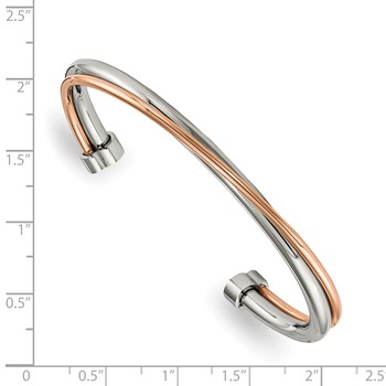 Chisel Stainless Steel Polished Rose IP-plated Twisted Cuff Bangle — alternate view
