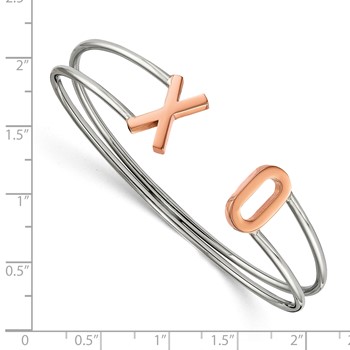Stainless Steel Polished Rose IP-plated XO Flexible Cuff Bangle — alternate view