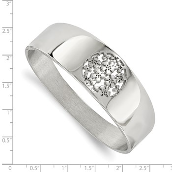 Stainless Steel Polished Circle Flower Cut-out Hinged Bangle — alternate view