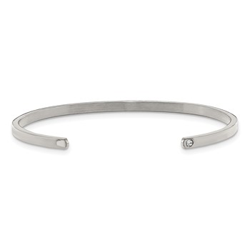 Chisel Stainless Steel Polished and Enameled with Crystal LOVE 3mm Cuff Bangle — alternate view
