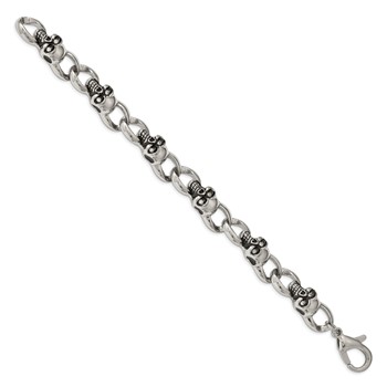 Chisel Stainless Steel Antiqued and Polished with CZ Skull Link 9 inch Bracelet — alternate view