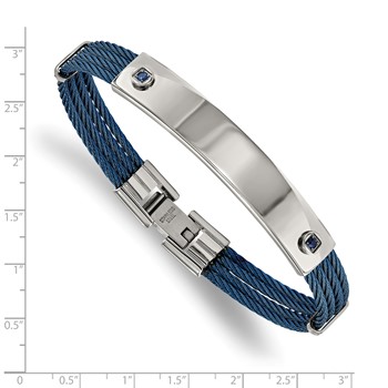 Chisel Stainless Steel Polished Blue IP-plated Cable with Blue CZ 7.25 inch ID Bracelet — alternate view