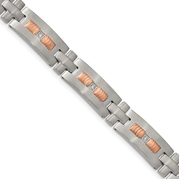 Chisel Stainless Steel Brushed and Textured Rose IP-plated with CZ 8.5 inch Link Bracelet