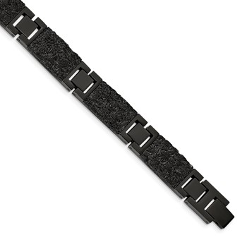 Chisel Stainless Steel Polished Black IP-plated Wire Inlay 8.5 inch Link Bracelet