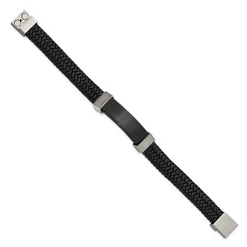 Chisel Stainless Steel Polished Black IP-plated Black Braided Leather 8.5 inch Bracelet — alternate view