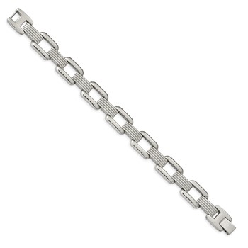 Chisel Stainless Steel Polished and Textured 8.5 inch Rounded Square Open Link Bracelet — alternate view