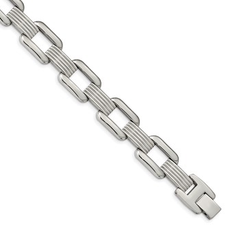 Chisel Stainless Steel Polished and Textured 8.5 inch Rounded Square Open Link Bracelet