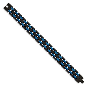 Chisel Stainless Steel Brushed and Polished Black and Blue IP-plated 8.5 inch Link Bracelet — alternate view