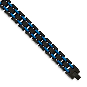 Chisel Stainless Steel Brushed and Polished Black and Blue IP-plated 8.5 inch Link Bracelet