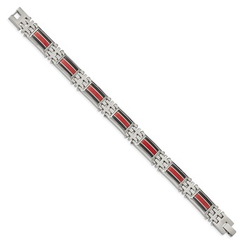Chisel Stainless Steel Polished with Black Carbon Fiber and Red Fiberglass Inlay 9.25 inch Link Bracelet — alternate view