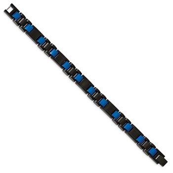 Chisel Stainless Steel Brushed and Polished Black and Blue IP-plated 8.75 inch Link Bracelet — alternate view