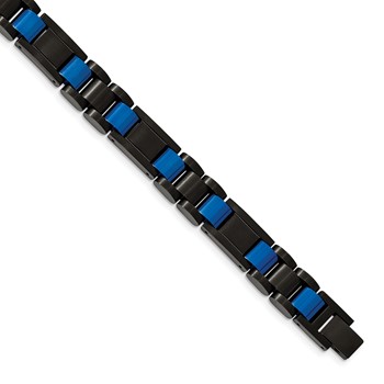Chisel Stainless Steel Brushed and Polished Black and Blue IP-plated 8.75 inch Link Bracelet