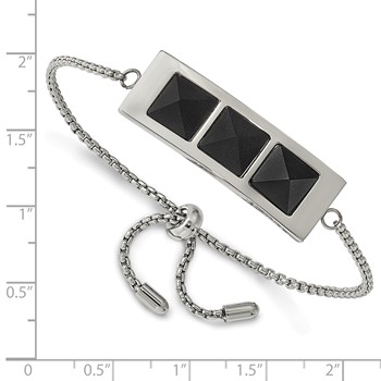 Stainless Steel Brushed and Polished w/Solid Blk Carbon Fiber Adj Bracelet — alternate view