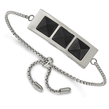 Stainless Steel Brushed and Polished w/Solid Blk Carbon Fiber Adj Bracelet