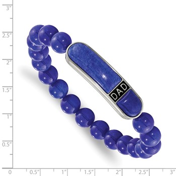 Chisel Stainless Steel Polished Enameled 10.5mm Lapis Beaded Stretch DAD ID Bracelet — alternate view
