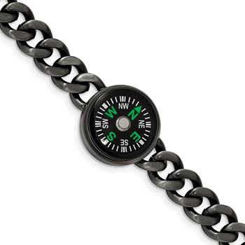 Chisel Stainless Steel Brushed Gun Metal IP-plated with Functional Compass 8.25 inch Bracelet
