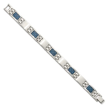 Chisel Stainless Steel Brushed with Blue Carbon Fiber Inlay 8.5 inch Link Bracelet — alternate view