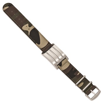 Stainless Steel Brushed and Polished Camo Fabric Adj. ID Bracelet — alternate view