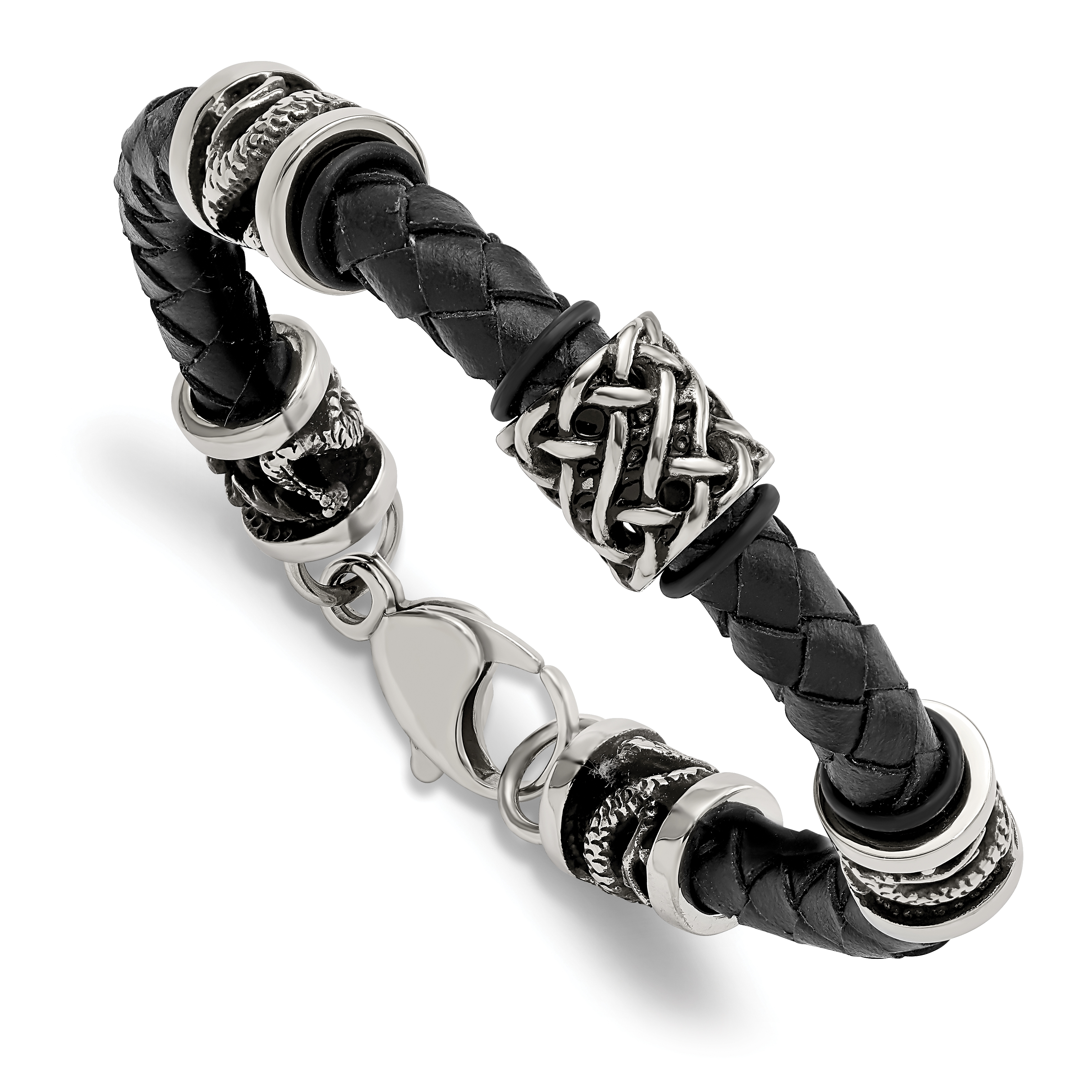 Men's Anchor Bracelet Leather & Stainless Steel 8.5