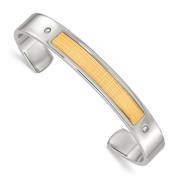 Chisel Stainless Steel with 18k Gold Accent Polished and Textured with 1/20 carat Diamond Cuff Bangle