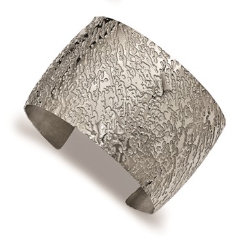 Stainless Steel Polished Textured 4.50mm Cuff Bangle