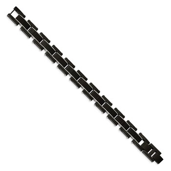 Chisel Stainless Steel Polished Black IP-plated with Solid Black Carbon Fiber 8.5 inch Link Bracelet — alternate view