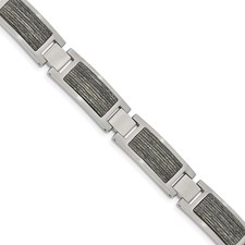 Image of Chisel Stainless Steel Brushed with Grey Wood Inlay 8.75 inch Link Bracelet