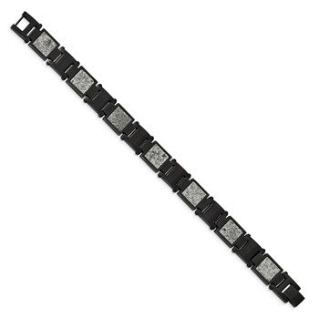 Chisel Stainless Steel Polished Black IP-plated with Sedimentary Rock Inlay 8.5 inch Link Bracelet — alternate view