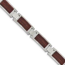 Image of Chisel Stainless Steel Brushed with Wood Inlay 8.75 inch Link Bracelet