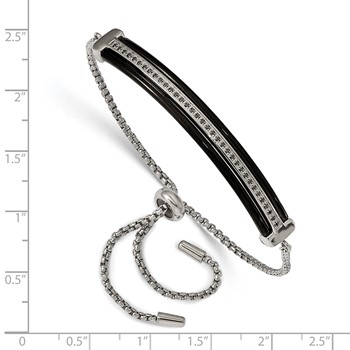 Stainless Steel Polished Black IP-plated w/Black CZ Adjustable Bracelet — alternate view