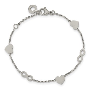 Chisel Stainless Steel Polished Heart and Infinity 7 inch Bracelet with 1 inch Extension — alternate view