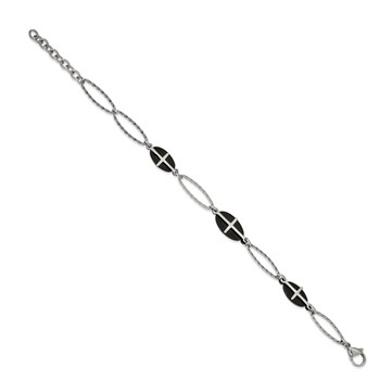 Stainless Steel Polished Black IP-plated 7in w/1in ext. Cross Bracelet — alternate view
