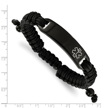 Chisel Stainless Steel Polished Black IP-plated with White Enamel Black Nylon Adjustable Medical ID Bracelet — alternate view