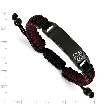 Chisel Stainless Steel Polished Black IP-plated with White Enamel Black and Red Nylon Adjustable Medical ID Bracelet — alternate view