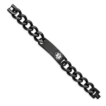 Chisel Stainless Steel Polished Black IP-plated with White Enamel Medical ID 8.25 inch Curb Chain Bracelet — alternate view