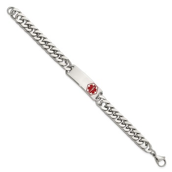 Chisel Stainless Steel Polished with Red Enamel Medical ID 8.5 inch Bracelet — alternate view