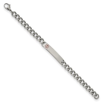 Chisel Stainless Steel Polished with Red Enamel Medical ID 8 inch Curb Chain Bracelet — alternate view