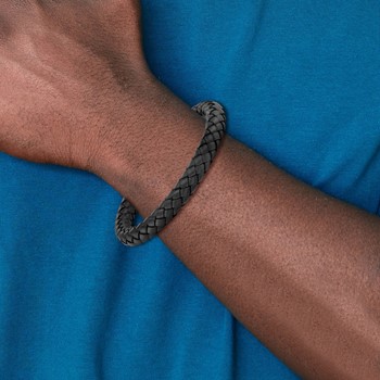 Chisel Stainless Steel Brushed Black Braided Leather 8.25 inch Bracelet — alternate view