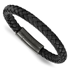 Chisel Men's Genuine Leather Matte Black ID Bracelet