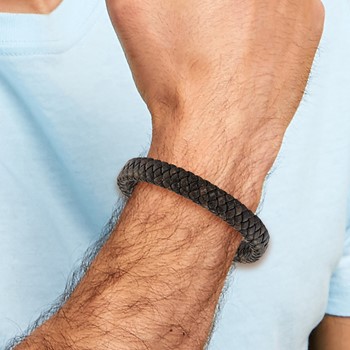 Chisel Stainless Steel Antiqued and Brushed Brown Braided Leather 8.25 inch Bracelet — alternate view