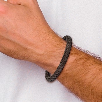 Chisel Stainless Steel Brushed Brown Braided Leather 8.25 inch Bracelet — alternate view