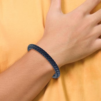 Schisel tainless Steel Brushed Blue Braided Leather 8.5 inch Bracelet — alternate view