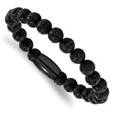 Image of Chisel Stainless Steel Polished Black IP-plated 8mm Lava Rock Beaded Stretch Bracelet