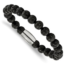 Image of Chisel Stainless Steel Polished 8mm Lava Rock Beaded Stretch Bracelet