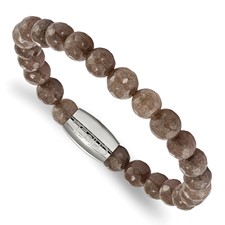 Image of Chisel Stainless Steel Polished 8mm Brown Jade Beaded Stretch Bracelet