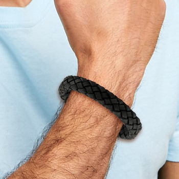 Chisel Stainless Steel Brushed Black Braided Leather 8.25 inch Bracelet — alternate view