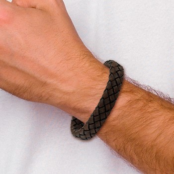 Chisel Stainless Steel Brushed Brown Braided Leather 8.25 inch Bracelet — alternate view