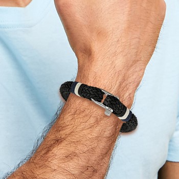 Chisel Stainless Steel Polished Woven Black Cotton 8.5 inch Bracelet — alternate view