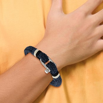 Chisel Stainless Steel Polished Woven Navy Blue Cotton 8.5 inch Bracelet — alternate view